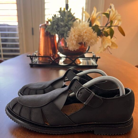 Vintage Timberland Gray Leather Fisherman Sandals 7.5 Y2K Minimalist Utility - Picture 2 of 14